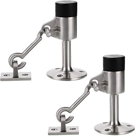 Sumnacon 2 Pcs Stainless Steel Door Stopper with Hook, Contemporary Safety Doorstops with Sound Dampening Rubber Bumper - Wall Mounted Door Holder with Hardware, Brushed Finish, 3.5 Inch in Height