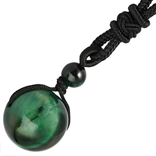 Nupuyai 16mm Grüner Tigerauge Stein Perlen Anhänger Glücksstein Kette für Damen und Herren, Kristall Heilstein Halskette Glücksbringer Glückskette Meditation Reiki Schmuck Geschenk