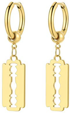 PROSTEEL Damen Ohrringe Herren mit Rasierklinge Anhänger 18k vergoldet Huggie Ohrhänger Mini Creolen Ohrringe Punk Gotik Ohrpiercing Ohrschmuck Accessoire für Alltagsleben