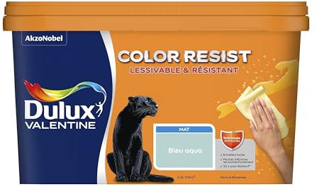 Dulux Valentine Color Resist Pièces à Vivre - Peinture Intérieure Murs, Plafonds, Boiseries - Lessivable et Résistante - Couleur : Bleu Aqua- 2,5 L - 5351559