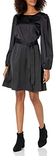 The Drop Stretch-Kleid für Damen, seidiger Stoff, mit Gürtel, Schwarz, von @shopdandy, M