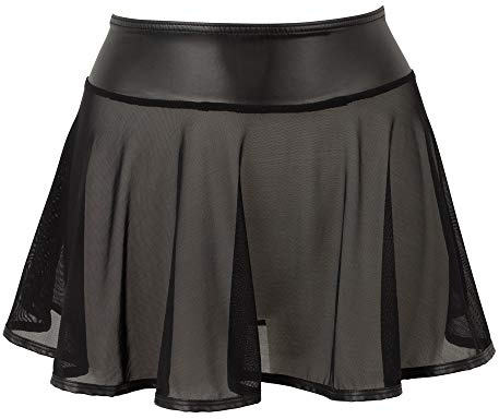Orion Minirock - sexy Teller-Rock für Frauen, mit oder ohne integrierten Mini-String, breitem Bund, transparentem Netz-Stoff, figurbetont, schwarz