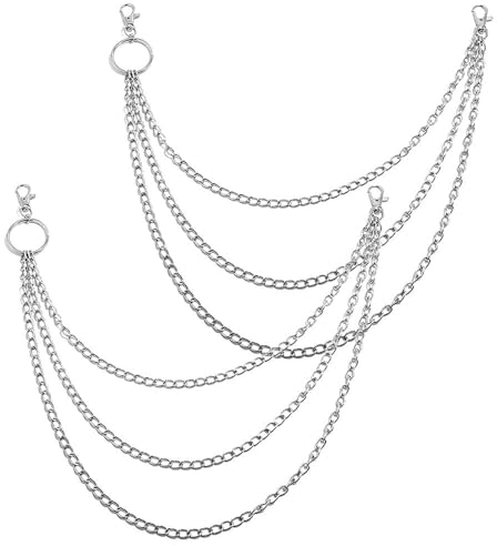 GOIYZTTR 2 Stück Triple Chains Metal Hosenkette Punk Hip Pop Jeanskette für Hut, Jeans, Jacken Kostüm Dekoration Unisex Geeignet für Viele Gelegenheiten/Silber