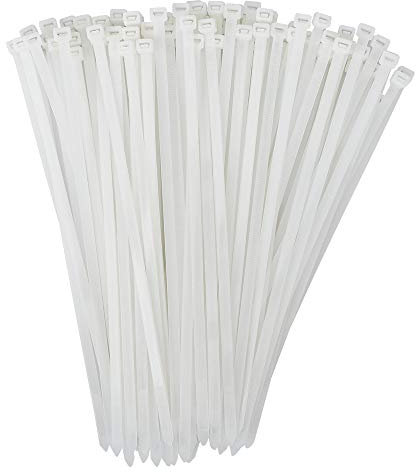 100 Pack KOOWIN 12 inch 120 Lbs Tensile Strength Self-Locking Eco-Friendly Nylon Plastic Cable Zip Ties Heavy Duty White Wire Tie Wraps for Home, Office, Garden, Garage, Workshop (Medium, 100pcs)