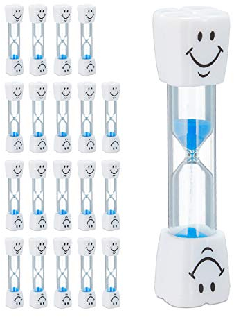 Relaxdays Sabliers brossage de Dents, Lot de 20, pour Enfants, minuteurs, 3 Minutes, Silencieux, Verre/Sable, Blanc-Bleu
