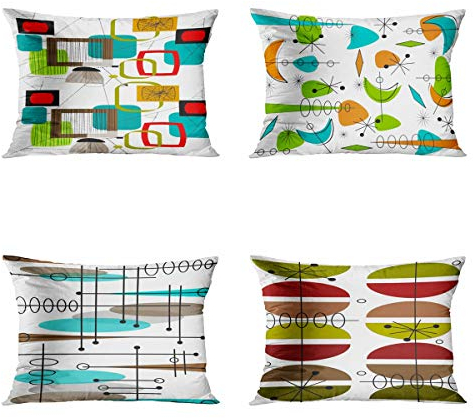 rouihot Set mit 4 Kissenbezügen, 30,5 x 50,8 cm, Mitte des Jahrhunderts, moderner Atomic inspirierter Vintage-Geometrie, Heimdekoration, Kissenbezug für Sofa, Bett, Couch