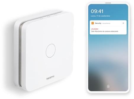 Netatmo Detector de Monóxido de Carbono Inteligente, WiFi, 10 años de batería, Alarma de 85dB, Pruebas automatizadas, Sin centralita domótica, Certificado EN 50291 y NF, NCO-EC