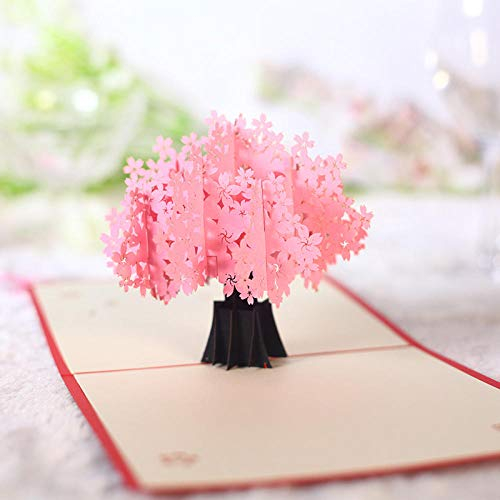 LZHLMCL Grußkarten Postkarten 3D Stereo Grußkarte Kirschbaum 3D Papierskulptur Postkarte Urlaub Rosa