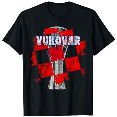 Hrvatska Kroatien Outfit Vukovar Vodotoranj T-Shirt Schwarz Unisex S EU Klein Klassische Passform Kurzarm V-Ausschnitt Kroaten Kroatien-Fans