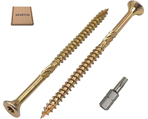 SKIR'CO 50 Stück Universal Verzinkter Stahl 5,0 x 80 mm Gelb Holzschrauben Senkkopf Torx Kopf Typ 17 Spanplattenschrauben (50, 5,0 x 80 mm)