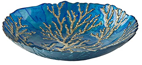 Anton Studio Designs - Dekorative Schüssel - große Tischdekorationschale - Durchmesser: 32 cm - Dekorative Glasschale für Wohnkultur - Goldkoralle