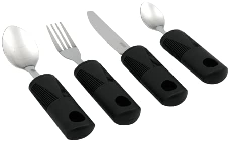 ZENO Easy Grip Cutlery Set | Extra Wide Chunky Handles | Comfort Disability Grips Ideal Dining aid for Elderly Disabled Arthritis Parkinson's Disease Tremors Sufferers (4PCS Black)