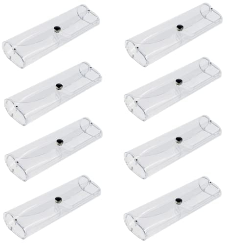 8 Stück transparente Kunststoff-Brillenetui, tragbar, transparente Brillenschutzbox mit Druckknopf für Sonnenbrillen, Lesebrille, 15,2 x 4,8 x 2,8 cm, farblos