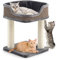 COSTWAY Petit Arbre à Chat Pas Cher 2 Poteaux en Sisal et Peluche Douce, Griffoir pour Chat,39x39x50cm pour Gratter Détendre Dormir, Montage Facile (Gris)