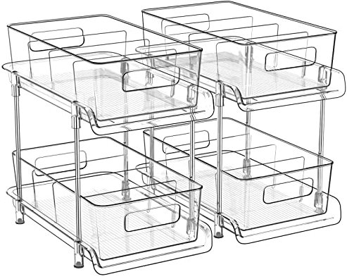 HIHEGD Organizer da bagno a 2 livelli con divisori, trasparente sotto il lavandino e organizer estraibile per cucina e dispensa