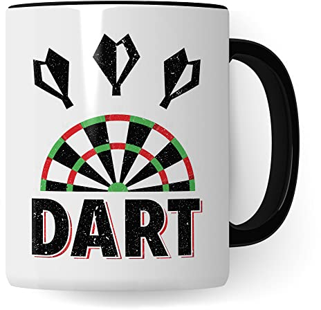 Dart Tasse Geschenkidee Kaffeetasse Humor Witz Geschenk für Dartspieler Kaffeebecher Darts Becher (Weiß & Schwarz)
