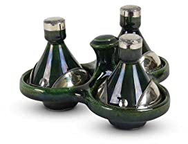 Tajine mini vert avec métal 3 pièces