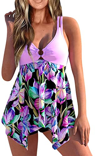 Saymany Tankini Damen Zweiteilig Badeanzug Push Up Bademoden Bauchweg Tankini Set Drucken Oberteile Und Badeshorts Badeanzug Beachwear Zweiteiler Mode Tankinis Mit Pads