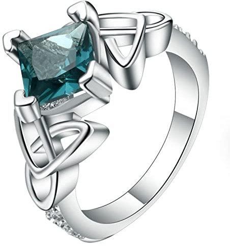 Whoiy Bagues Femmes, Bague Marquise Argent Cuivre Zircon Incrusté Carré à Quatre Griffes St Valentin Cadeau Taille 56.5