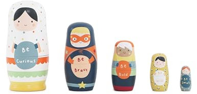 Just bee kids Wooden Nesting Dolls | Boys & Girls 3+ Years | Plastic-Free | Smooth Edges | 5 Colourful Matryoshka Russian Dolls with Positive Messages | Children Kids Gifts