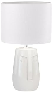 Fischer & Honsel Tischleuchte, Face | beige| Stoffschirm Leinen weiß| H: 39,00 cm, D: 22,00 cm| mit Schnurschalter| 1x E14 max. 25 Watt ohne Leuchtmittel | 50715