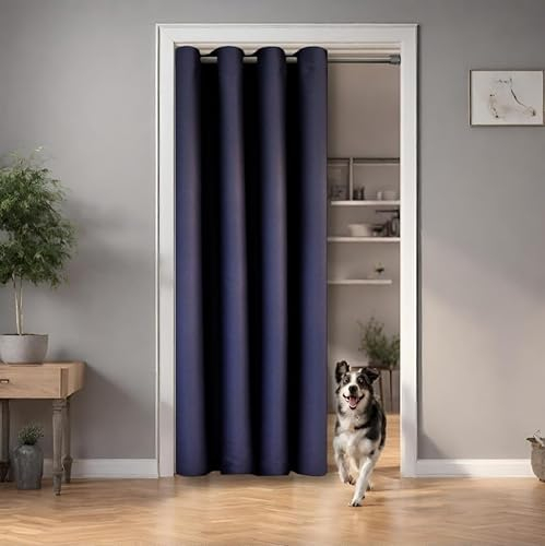tinycurtains, Türvorhang blau 195 x 150 cm, für alle gängigen Türgrößen, Thermovorhang OHNE Stange