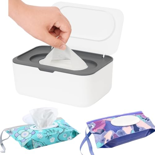 Dispenser di salviette con 2 porta salviette portatili ricaricabili da viaggio, riutilizzabili, scatola porta salviette, contenitore per salviette da bagno, per animali domestici, asili, ufficio,