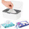 Wipes Dispenser with 2Pcs Portable Travel Refillable Wipe Holder,Reusable Wipe Holder Box Flushable Wipes Case Bathroom Wipes Container for Pet Nursery Office Counter Baby Shower Gifts(White-Grey)