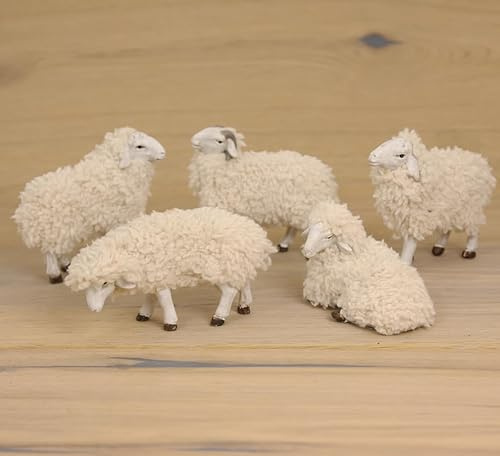FADEDA 5X Wollschafe/Höhe:4 cm/handbemalt/detailgetreue Krippen Figuren - Weihnachten Tisch Dekoration Krippe Zubehör