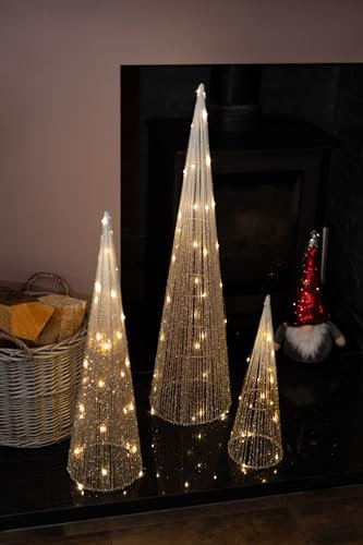 3pc Christmas Light Up Trees Set LED Light Gold Xmas Tree Festive Home Obelisk