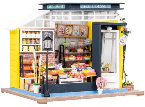 Crafts&Co® DIY Miniature Haus mit Möbeln | DIY Puppenhaus Erwachsene | Hölzernes Puppenhaus-Kit | Holz Mini Haus Modell mit Licht | 1:18 | Bäckerei