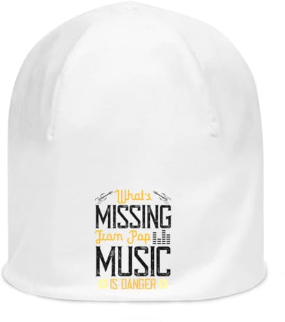 Atspauda What's Missing from Pop Music is Danger Sänger Slogan Unisex dünne Baumwolle dehnbar weiß Slouch Beanie weiß, weiß, Einheitsgröße
