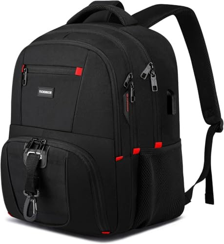 YIORMIOR Mochila Escolar para Hombre y Adolescentes, Impermeable con USB, Diseño de Negocios y Trabajo, Negro2, 17,3 Zoll