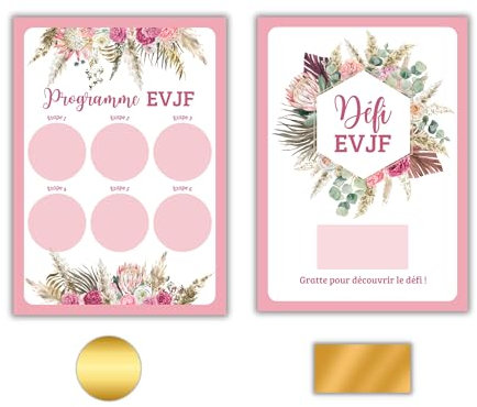 EVTI Kit EVJF Cartes défis et Carte programme à gratter , Activité Enterrement de Vie de Jeune Fille , Jeu peronnalisable pour Future Mariée , Cadeau Souvenirs Team Bride