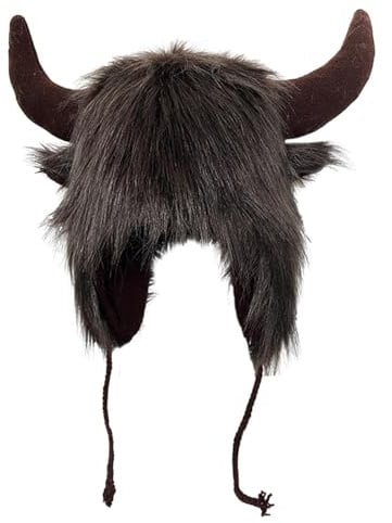 Büffelhut mit Hörnern - Plüschhornhut, Büffelhaube | Flufy Ear Headwear für Halloween, für Männer und Frauen für Tier Cosplay Festival Thema Outdoor Abenteuer