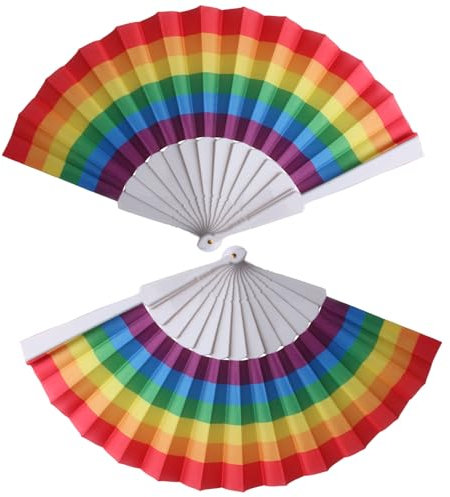 Pride Hand Fans, 2Pcs Rainbow Fan Foldable Gay Pride Fans Hand Fan Folding Pride Decorations Gay Pride Accessories Colorful Paper Gay Fans for Women Men LGBT Pride Festival Celebration