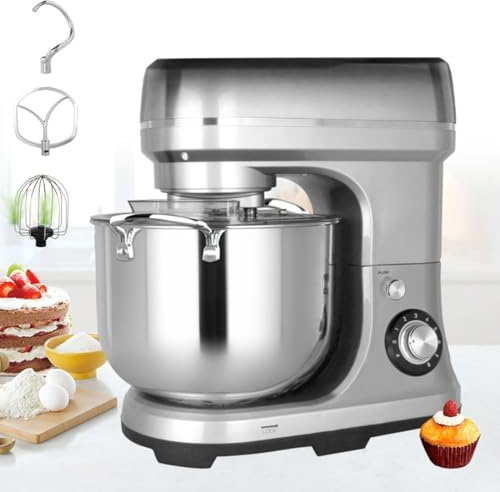 Batteur sur Socle pour la Cuisson, mélangeur de Cuisine Puissant de 2000 W, Bol et Batteur en Acier Inoxydable de 10 L avec poignée, contrôle à 6 Vitesses, adapté à la Cuisson de gâteaux, d'œufs