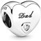 Lkwidi Charmes Papa Herz Charms-Anhänger 925 Sterling Silber Charm Bead Pendant für Europäische Armbänder und Halsketten