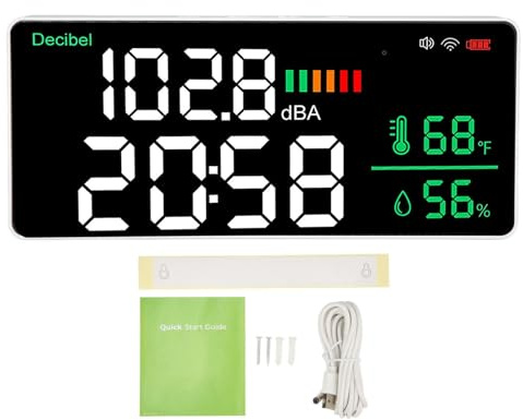 LUCKDANO Dezibelmessgerät, LED-Temperatur- und Luftfeuchtigkeitsuhr 4-in-1-Messgerät mit WLAN-Funktion, 11-Zoll-LED-Bildschirm-Geräuschpegelmesser für -App, Anpassbares Design, Einfaches