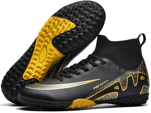 Mens Football Shoes Spike High Top Football Boots Youth Outdoor Turf Trainers Cleats Soccer Shoes Cleats Boys Professional Athletic Sneaker (SOC-4, 3.5UK)