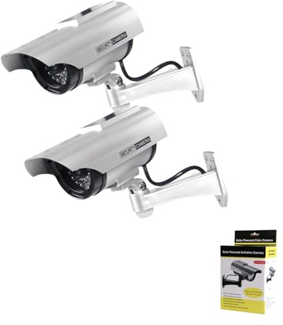 Madlife Garage 2pcs Kamera Atrappe,Kamera Attrappe mit Blinkendem LED, Solar Dummy Kamera,Fake Kamerae,Überwachungskamera Attrappe,KameraAttrappe Außenbereich (Silber)