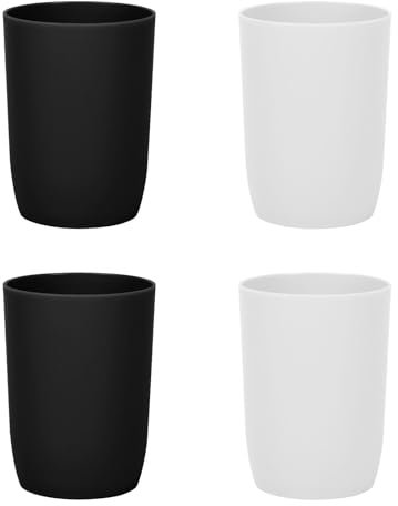 Topsky Lot de 4 gobelets à brosse à dents pour enfants - En plastique - Pour adultes, adolescents et enfants (280 ml, noir + blanc)