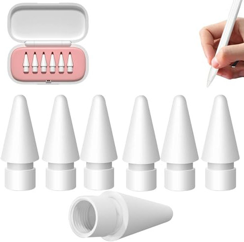 6 punte di ricambio per Apple Pencil 1/2/Pro Generation, punte di ricambio ad alta sensibilità e penna di controllo preciso per iPad Pencil (B-6 pezzi con scatola rosa)