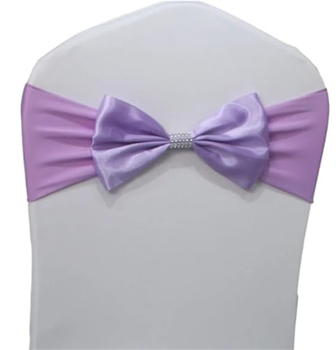Chair Sashes 10pcs/50pcs Tie Wedding Satin Chair Sash Elastic Stretch Spandex Chair Bow Band For Banquet Hotel Birthday Party Decoration For Wedding Party Events Banquet Chair Cover Decor(Lilac,10 pcs