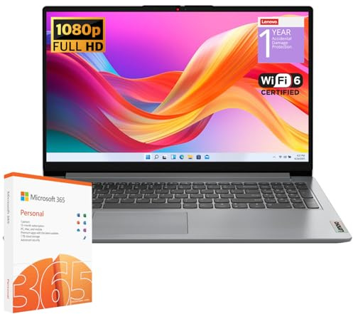Lenovo IdeaPad 1 - Computer portatile per studenti, processore Intel Dual Core, 36 GB di RAM, SSD da 1 TB + eMMC da 128 GB, display FHD da 15,6 pollici, Office 365 di 1 anno, Windows 11 Home, Wi-Fi 6,
