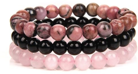 Set di 3 braccialetti con palline di pietra naturale da 8 mm, bracciale elastico fatto a mano in pietra semipreziosa naturale per unisex, bracciale elastico con pietra curativa