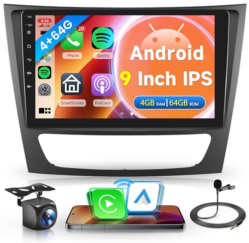 4G+64G Inalámbrico Carplay Android Radio Coche para Mercedes Benz E/G/CLK/CLS Class W209 W211 W219 W463 2002-2010 9 Pulgadas Radio con Android Auto GPS Navi WiFi Bluetooth FM/RDS/EQ/SWC Cámara Trasera