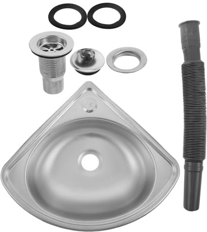 AKOOSY Lavello per Camper in Acciaio Inox a Una Vasca Piccolo Lavello Angolare da Cucina Lavabo Semplice da Incasso per Spazi Ristretti Installazione Senza Attrezzi per Camper e Case Mobili