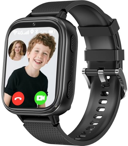 MOONKIDS Montre Connectée Enfant 4G avec GPS - Smartwatch avec Appels Vidéo HD, Localisation en Temps Réel, Bouton SOS et Jeux Éducatifs - Montre GPS Enfant Garçon/Fille pour Sécurité (4g-Black)