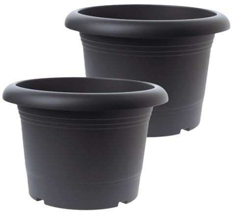 Sustania Lot de 2 pots de fleurs de qualité supérieure en anthracite : 40 cm - Pot de fleurs de qualité supérieure - Fabriqué en Allemagne pour toutes les conditions météorologiques !